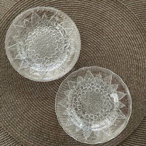 FLORAL SCALLOPED EDGE PRESSED 6" SHALLOW CLEAR GLASS KIG INDONESIA  BOWL PLATE